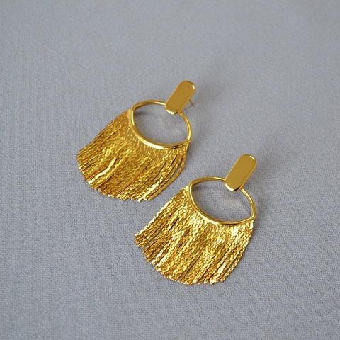 Pendientes de Borla de Cobre Chapado en Oro de Lujo para Mujer Con Poste de Plata de Ley 925 Joyería Colgante de Cadena