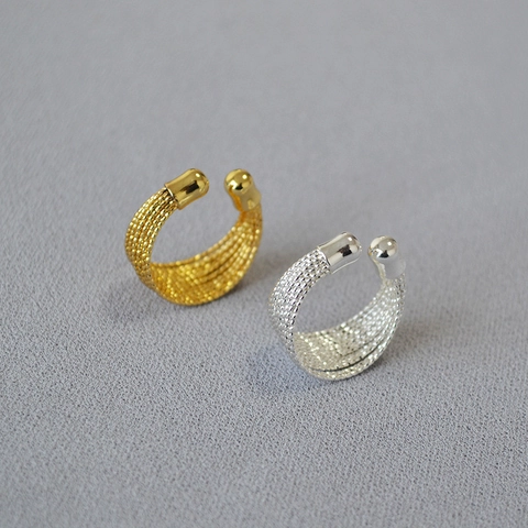 Minimalistischer Messing Offener Einstellbarer Ring Für Damen 18K Vergoldet Dick Versilbert Webstruktur Mesh Mehrlagiger Modeschmuck