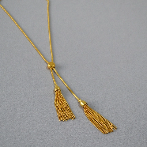 Set Orecchini Collana a Catena Maglione Nappa Lunga Regolabile in Ottone Vintage Gioielli Bolo Geometrici Minimalisti Oro