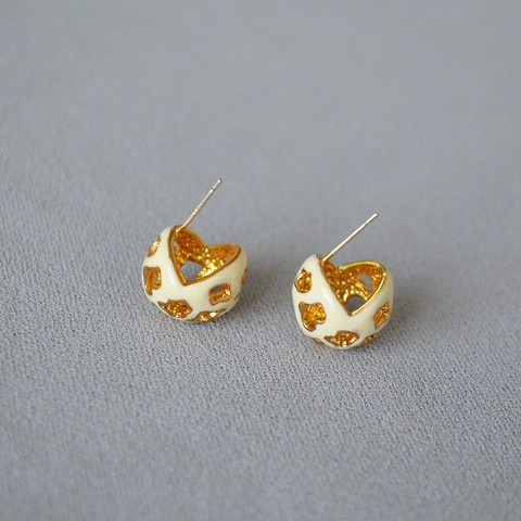 Orecchini a Bottone Geometrici in Smalto Traforato Vintage per Donna Con Perno in Argento Sterling 925 Placcato Oro 18K