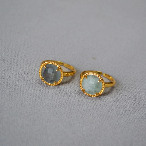Anello Aperto in Ottone Vintage Placcato Oro 18K con Pietra Naturale per Donna Fluorite Labradorite Regolabile Gioielli Bohemian Retro