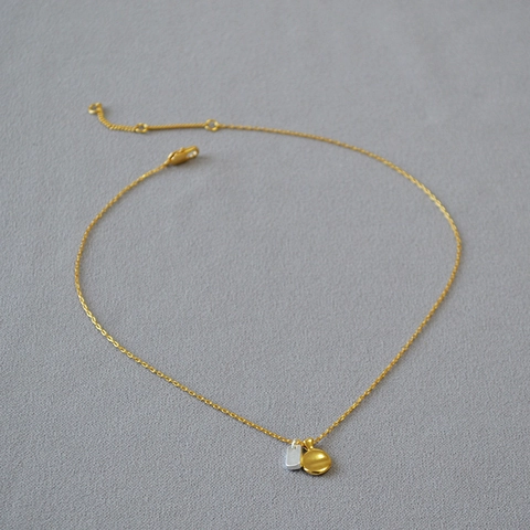 Collana in Ottone Placcato Oro Vintage Francese Ciondolo Geometrico Bicolore Catena Sottile da Donna Gioielli Minimalisti