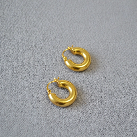 French Vintage Brass Gold Plated Chunky Hoop Earrings For Women Minimalist Matte Thick Round Circle Earrings Jewelry Gift