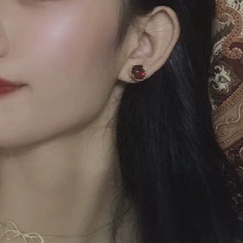 French Vintage Court Style Red Gemstone Stud Earrings Gold Plated Copper Elegant Jewelry With 925 Sterling Silver Post