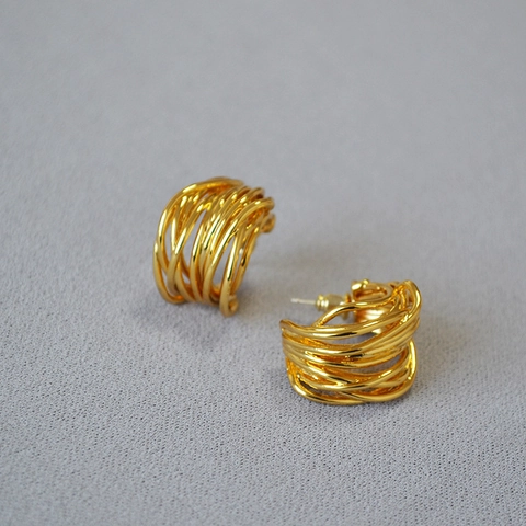 Vintage Irregular Wrapped Wire Stud Earrings Copper Gold Plated 925 Sterling Silver Post Geometric Earrings For Women