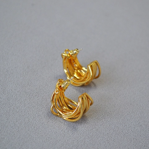Vintage Irregular Wrapped Wire Stud Earrings Copper Gold Plated 925 Sterling Silver Post Geometric Earrings For Women