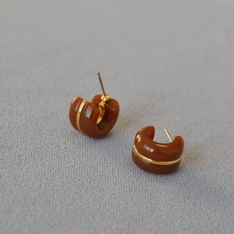 Minimalist C-Shape Stud Earrings With Gold Line Colorful Acrylic Chunky Korean Style Small Daily Hoop Earrings For Women
