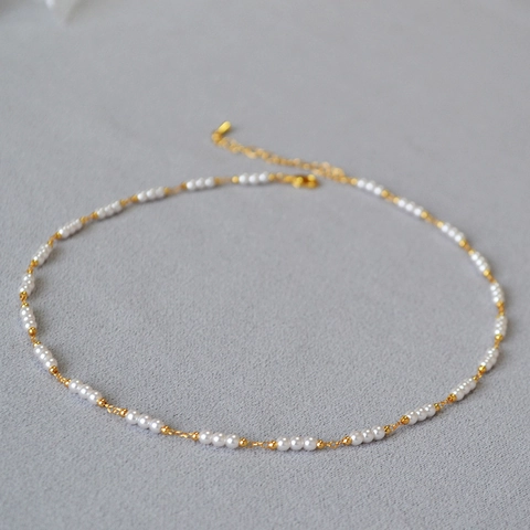 Collana Girocollo Semplice in Stile Coreano Con Perle Artificiali Giunzione in Rame Placcato Oro Gioielli Donna