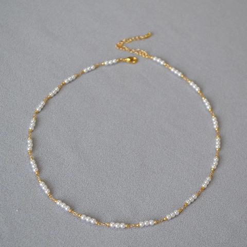Collana Girocollo Semplice in Stile Coreano Con Perle Artificiali Giunzione in Rame Placcato Oro Gioielli Donna