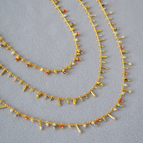 Collar de Cadena de Cobre Estilo Bohemio para Mujer Cuentas de Vidrio Coloridas Borla Geométrica Irregular Gargantilla Joyería