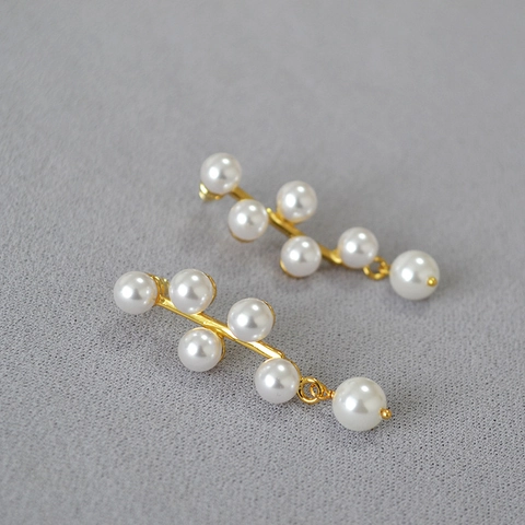 Korean Niche Design Starry Sky Geometric Artificial Pearl Tassel Drop Earrings With 925 Sterling Silver Post For Women