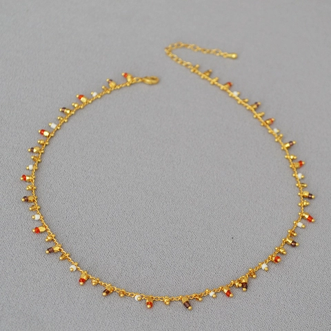 Collar de Cadena de Cobre Estilo Bohemio para Mujer Cuentas de Vidrio Coloridas Borla Geométrica Irregular Gargantilla Joyería