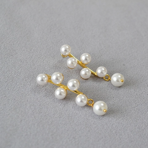 Korean Niche Design Starry Sky Geometric Artificial Pearl Tassel Drop Earrings With 925 Sterling Silver Post For Women
