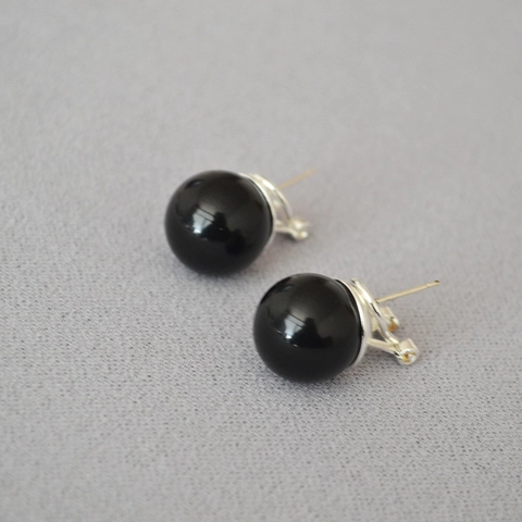 Pendientes de Botón de Ágata Negra Minimalistas Con Poste de Plata de Ley 925 Joyería de Moda Geométrica Redonda para Mujer Estilo Conmutar