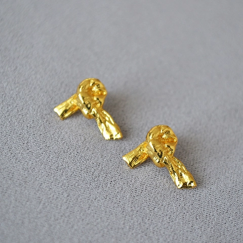 Orecchini a Bottone Vintage in Ottone con Nodo a Nastro e Perno in Argento Sterling 925 Orecchini in Stile Francese per Donna