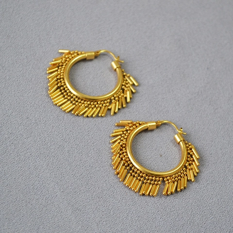 Orecchini a Cerchio con Nappine in Ottone Placcato Oro Vintage Orecchini Pendenti Geometrici Bohémien per Donna Gioielli