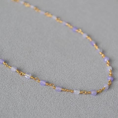 Elegante Collar de Cuentas de Piedra Natural Violeta Claro para Mujer Latón Chapado en Oro Cadena de Clavícula Hecha a Mano
