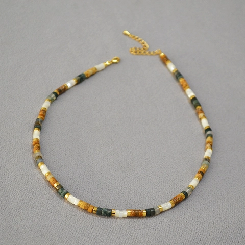 Vintage Naturstein Perlmutt Handgefertigte Perlenkette Für Damen Vergoldetes Messing Boho Schlüsselbein Kette Schmuck