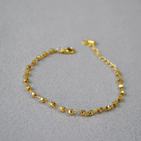 Bracciale Minimalista in Ottone Placcato Oro con Perline Sfaccettate per Donna Catena Regolabile Lucida Geometrica Gioielli Squisiti