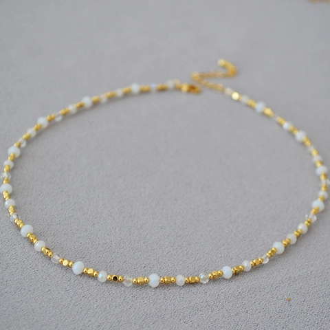 Handcrafted Beaded Copper Choker Necklace For Women 18K Gold Plated Minimalist Faceted Rhinestone Chain Elegant Commuting Jewelry