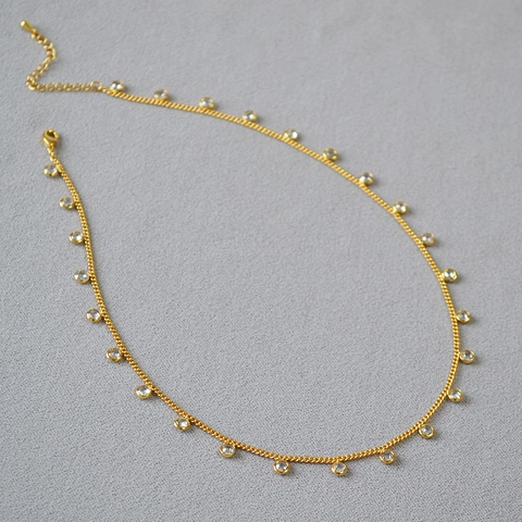 Elegant Brass 18K Gold Plated Cubic Zirconia Pendant Necklace Minimalist Crystal Choker For Women Chic Dainty Jewelry