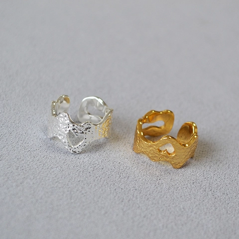 Anello Aperto in Ottone Vintage per Donna Design Martellato con Texture Lavica Cuore Cavo Regolabile Placcato Oro Argento Gioielli Anello