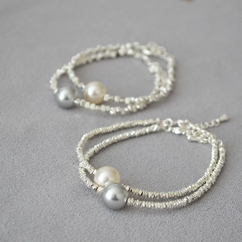 Bracciale Geometrico Placcato Argento in Stile Giapponese Coreano Con Perla Artificiale per Donna Gioielli Regolabili Eleganti Minimalisti