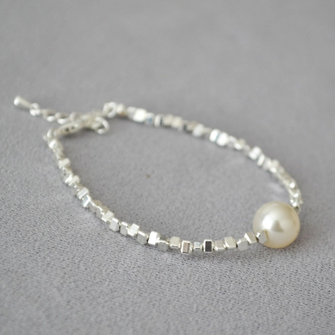 Bracciale Geometrico Placcato Argento in Stile Giapponese Coreano Con Perla Artificiale per Donna Gioielli Regolabili Eleganti Minimalisti