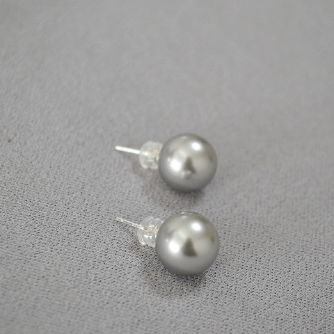Minimalista Grigio Argento Perla Artificiale Orecchini a Lobo Con Perno in Argento Sterling 925 Cristallo Sintetico Gioielli Per Donna