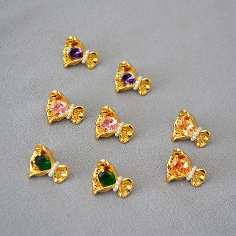 Niche Design Gekleurde Zirconia Bloem Messing Vergulde Oorknopjes Met 925 Sterling Zilver Stift Kunstparel Oorsieraden Voor Dames