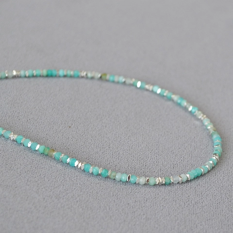 Collar de Cuentas de Piedra de Amazonita Natural Hecho a Mano Piedra Verde Plateado Ajustable Joyería para Mujer Regalo