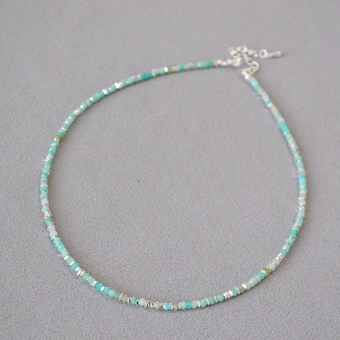 Collar de Cuentas de Piedra de Amazonita Natural Hecho a Mano Piedra Verde Plateado Ajustable Joyería para Mujer Regalo