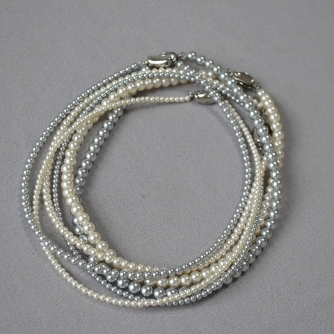 Collana di Perle Artificiali in Acciaio Inossidabile Francese Retrò Catena Clavicola a Perla Tonda Chiusura Lingotto
