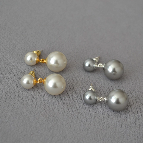 Elegantes Pendientes Colgantes de Doble Perla Artificial Con Poste de Plata de Ley 925 Joyería de Moda Para Mujer