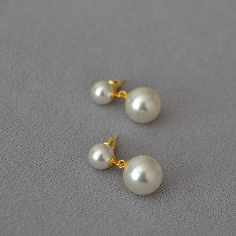 Elegantes Pendientes Colgantes de Doble Perla Artificial Con Poste de Plata de Ley 925 Joyería de Moda Para Mujer