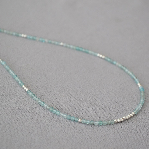 Halskette Aus Natürlichem Aquamarin Minimalistische Vergoldete Und Versilberte Kupferperlen Choker Handgefertigter Schmuck Für Damen