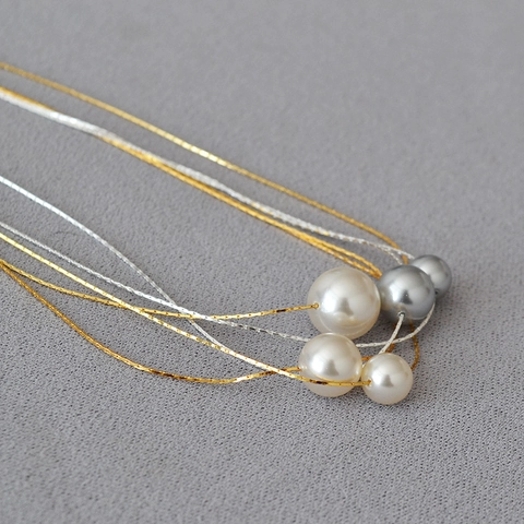 Collar de Perlas Artificiales de Cadena de Alambre de Latón Chapado en Oro Minimalista para Mujer Gargantilla Joyería