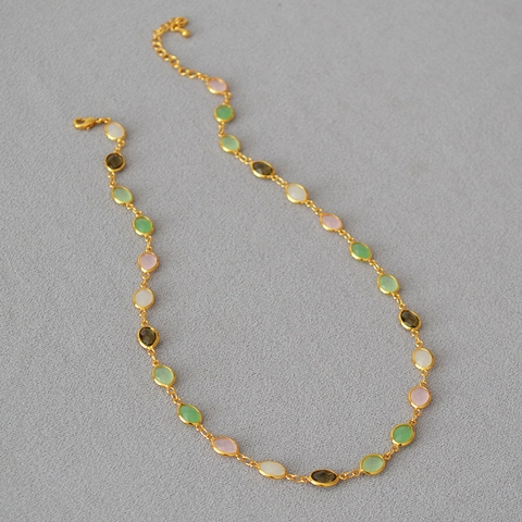 Collar de Piedra Ovalada de Vidrio de Cristal Artificial Facetado Cadena de Clavícula de Cobre Chapado en Oro Estilo Dulce Fresco Para Mujer
