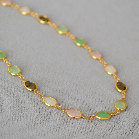 Collar de Piedra Ovalada de Vidrio de Cristal Artificial Facetado Cadena de Clavícula de Cobre Chapado en Oro Estilo Dulce Fresco Para Mujer