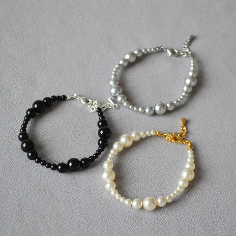 Pulsera Minimalista de Ágata y Perlas Artificiales para Hombres Mujeres Hecha a Mano Estilo INS Pulsera de Cuentas Redondas Degradadas Joyería Regalo