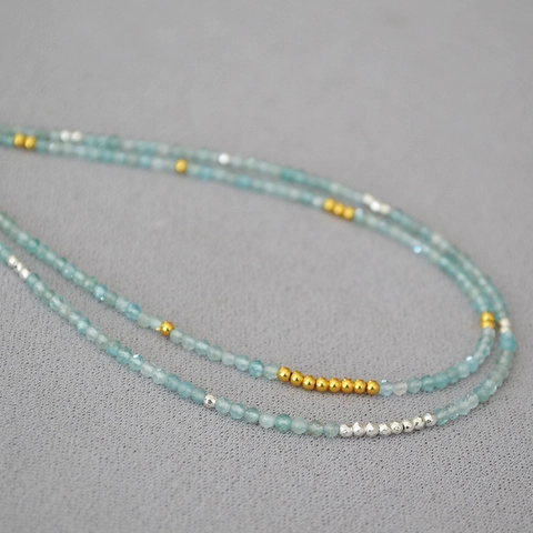 Halskette Aus Natürlichem Aquamarin Minimalistische Vergoldete Und Versilberte Kupferperlen Choker Handgefertigter Schmuck Für Damen