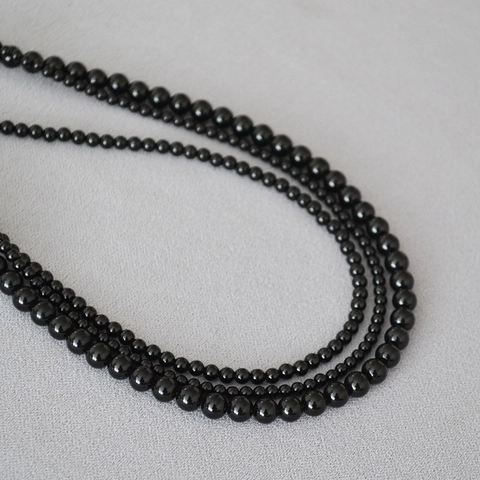 Minimalist Natural Black Agate Beaded Necklace For Women Round Geometry Stone Clavicle Chain Handmade Trendy Fashion Jewelry