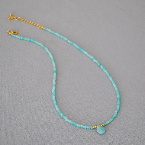 Collana di Perline in Pietra Naturale Fatta a Mano Amazonite Turchese Ciondolo a Goccia Boho Girocollo Gioielli Donna