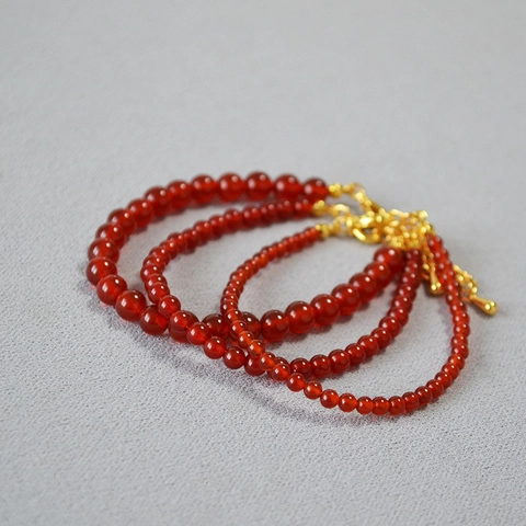 Natural Red Black Agate Beaded Bracelet For Women Handmade Round Stone Minimalist Trendy Individual Elegant Jewelry Hand String