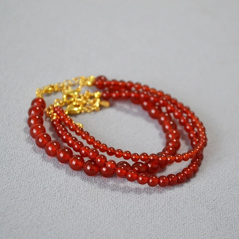 Natural Red Black Agate Beaded Bracelet For Women Handmade Round Stone Minimalist Trendy Individual Elegant Jewelry Hand String