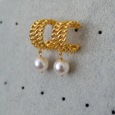 Vintage Brass Braided Twist Hoop Earrings With 925 Sterling Silver Earring Post Elegant Artificial Pearl Drop Stud Earrings For Women Jewelry
