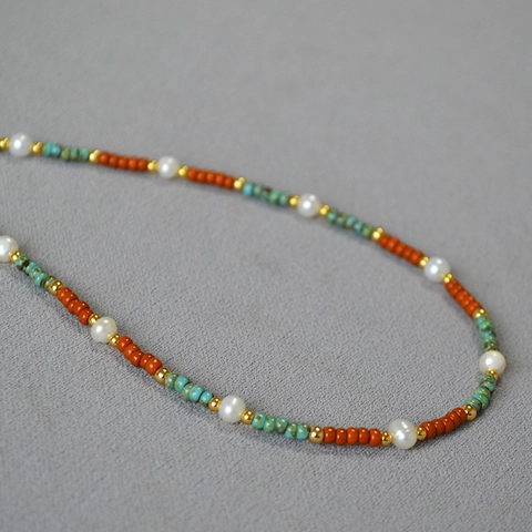 Collier de Perles d'Eau Douce Vintage Fait à la Main pour Femmes Bohème Perles de Rocaille Colorées Chaîne de Clavicule Bijoux