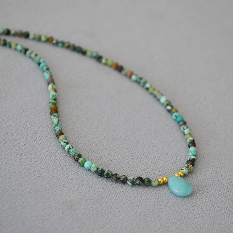 Collana di Perline in Pietra Naturale Fatta a Mano Amazonite Turchese Ciondolo a Goccia Boho Girocollo Gioielli Donna