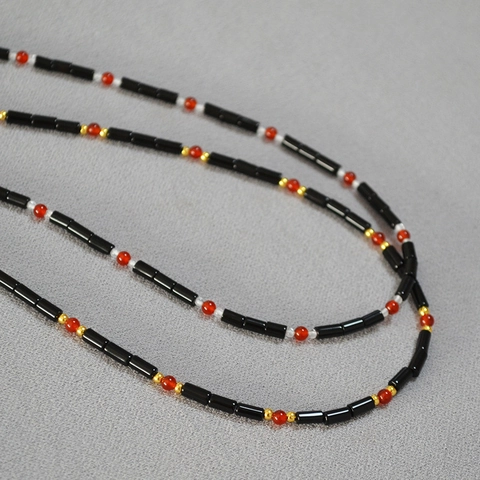 French Vintage Agate Beaded Necklace For Women Artistic Court Style Black Red Agate Beads Handmade Clavicle Chain Jewelry