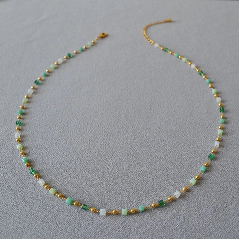 Elegante Collar Choker de Cobre con Cuentas Verde Degradado para Mujer Cuentas Cuadradas Geométricas Hechas a Mano